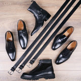 Ellington Wholecut Brogue Inlaid Leather Shoes - Elegant Black Design