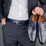 Elegant and sophisticated blue leather belt