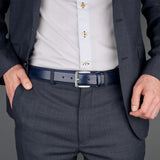 Elegant and sophisticated blue leather belt