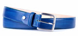 Personalized leather belt with elegant blue patina