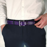 Leather belt with individual patina in elegant purple