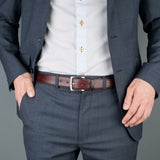 Elegant and trendy oxblood burgundy leather belt