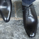 Ellington Wholecut Brogue Inlaid Leather Shoes - Elegant Black Design